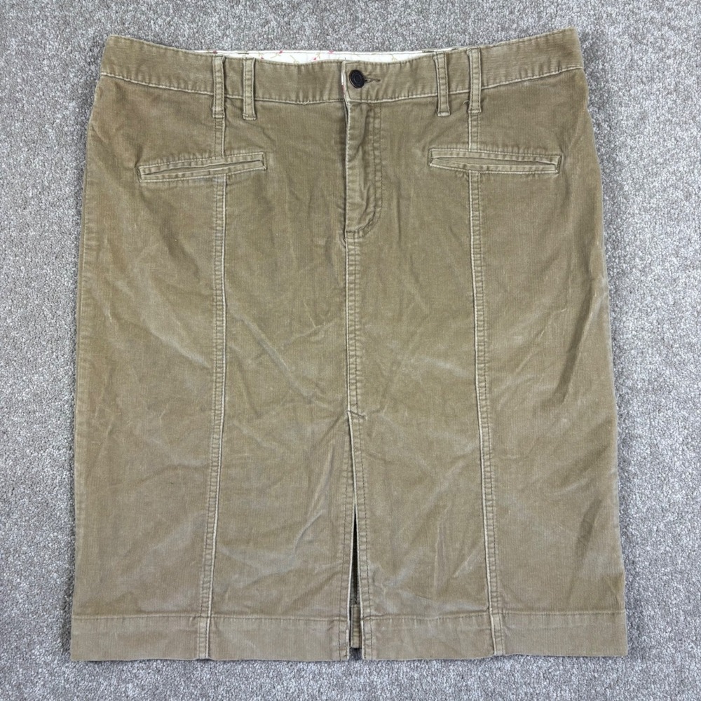 American Eagle Tan Corduroy Skirt Khaki Stretch Front Slit Size 12